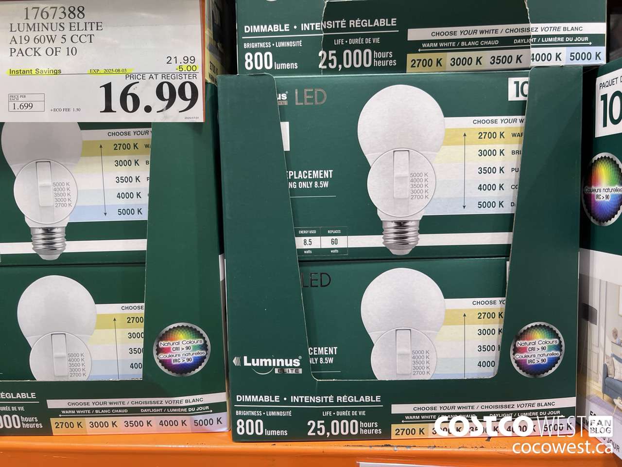 1767388 LUMINUS LED A19 BULB PACK OF 10 ($5.00 INSTANT SAVINGS EXPIRES ON 2025-08-03) $16.99