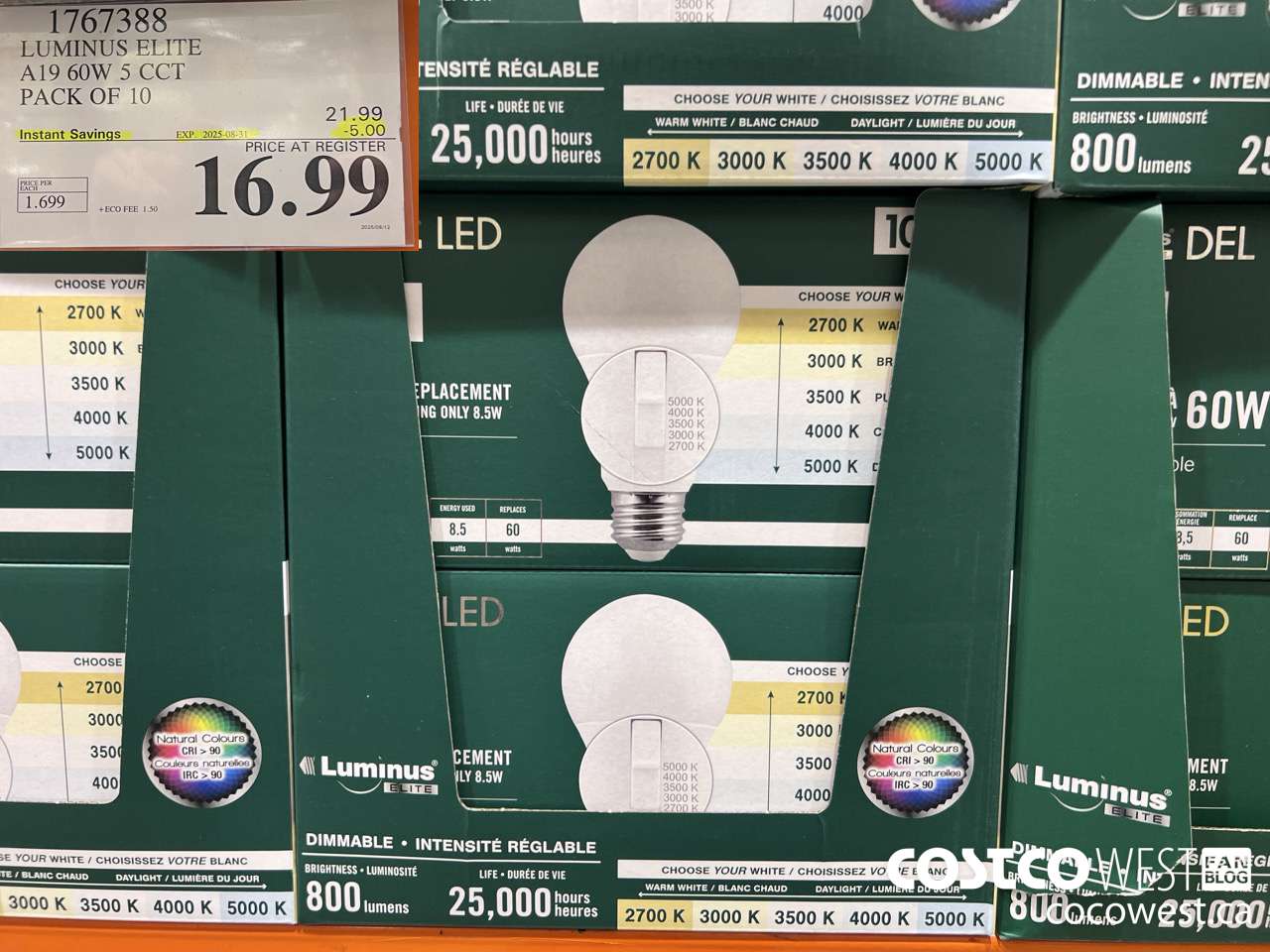 1767388 LUMINUS LED A19 BULB PACK OF 10 ($5.00 INSTANT SAVINGS EXPIRES ON 2025-08-31) $16.99