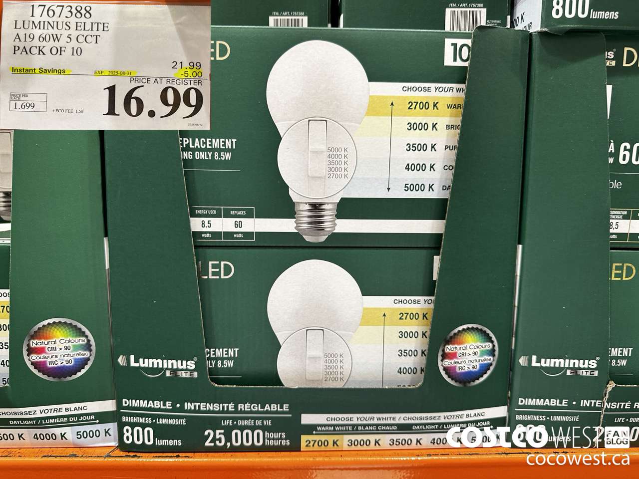 1767388 LUMINUS LED A19 BULB PACK OF 10 ($5.00 INSTANT SAVINGS EXPIRES ON 2025-08-31) $16.99
