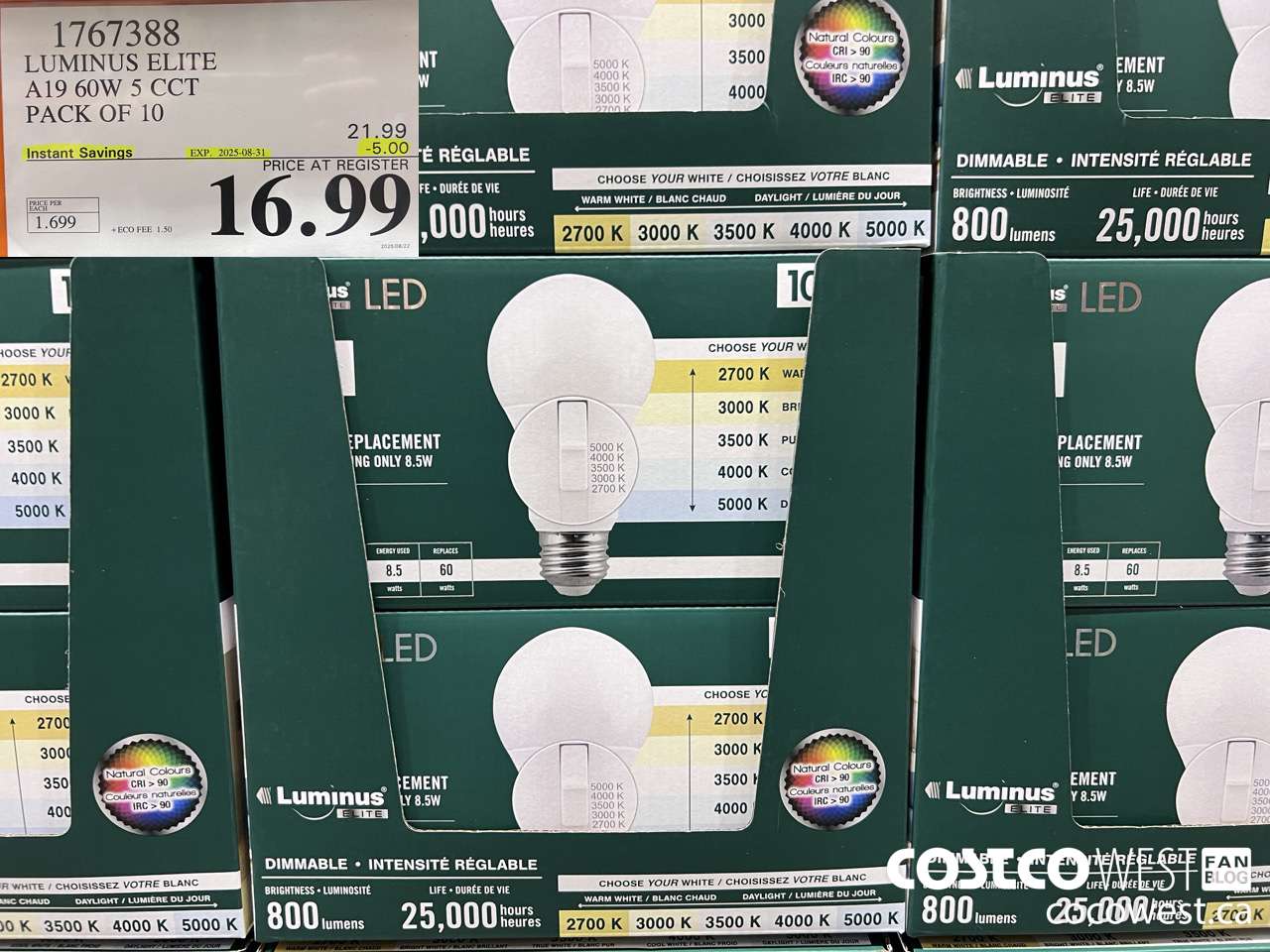 1767388 LUMINUS LED A19 BULB PACK OF 10 ($5.00 INSTANT SAVINGS EXPIRES ON 2025-08-31) $16.99