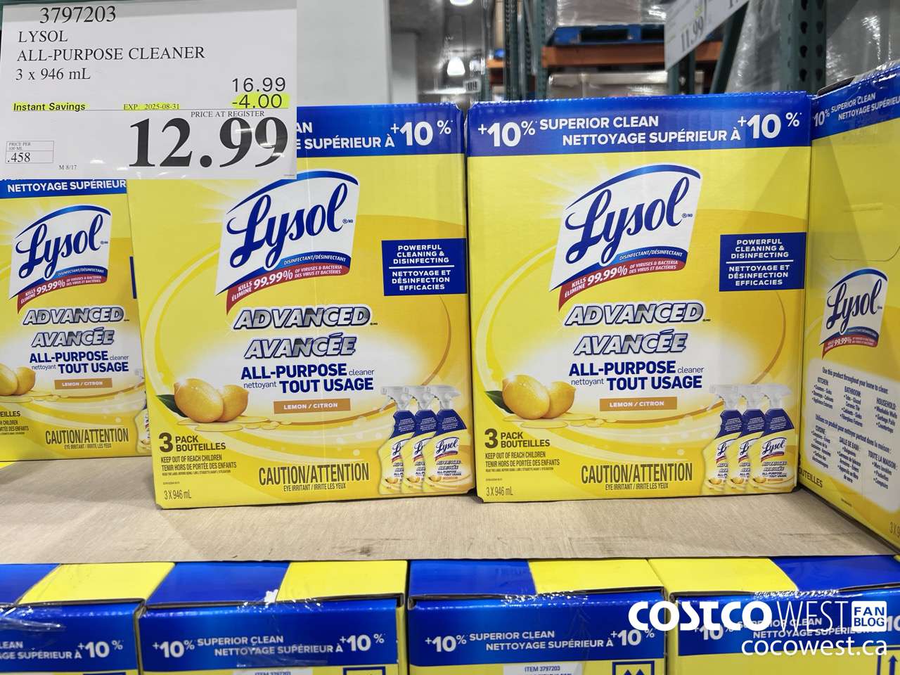 3797203 LYSOL ALL-PURPOSE CLEANER 3 X 946ML ($4.00 INSTANT SAVINGS EXPIRES ON 2025-08-31) $12.99