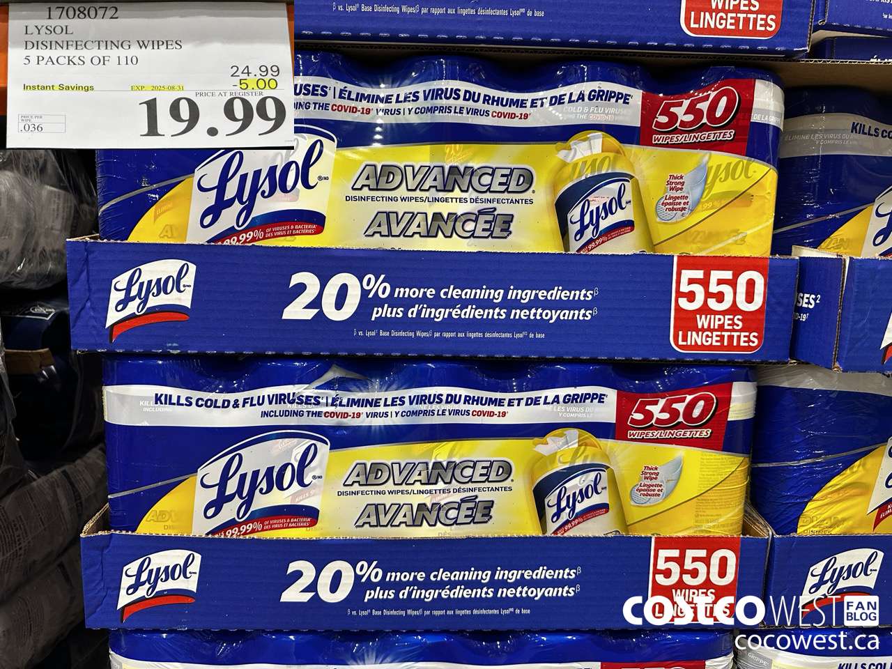 1708072 LYSOL DISINFECTING WIPES 5 X 110 WIPES ($5.00 INSTANT SAVINGS EXPIRES ON 2025-08-31) $19.99