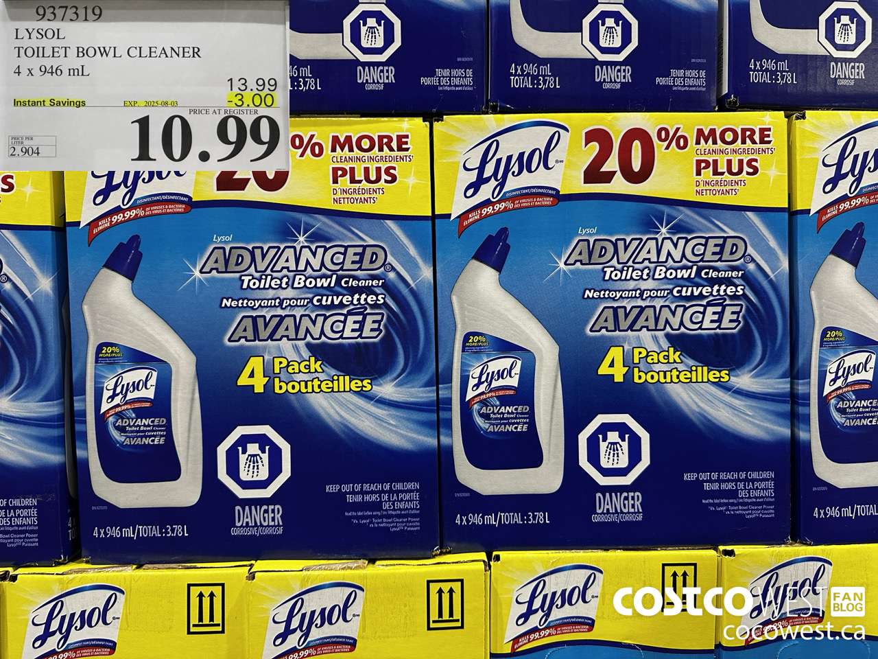 937319 LYSOL TOILET BOWL CLEANER 4 x 946 ML ($3.00 INSTANT SAVINGS EXPIRES ON 2025-08-03) $10.99