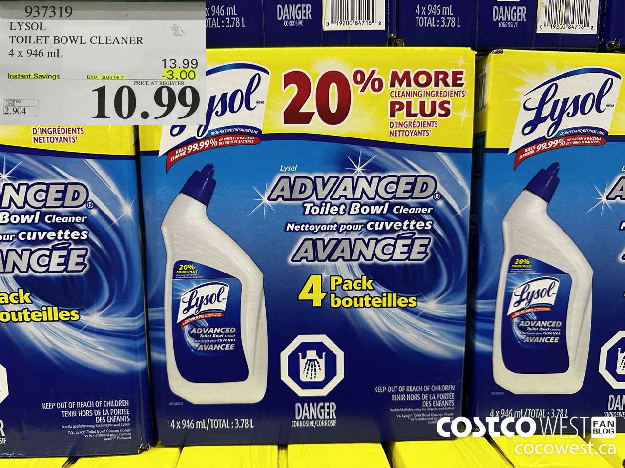937319 LYSOL TOILET BOWL CLEANER 4 x 946 ML ($3.00 INSTANT SAVINGS EXPIRES ON 2025-08-31) $10.99
