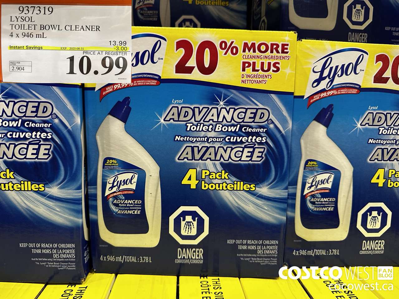 937319 LYSOL TOILET BOWL CLEANER 4 x 946 ML ($3.00 INSTANT SAVINGS EXPIRES ON 2025-08-31) $10.99