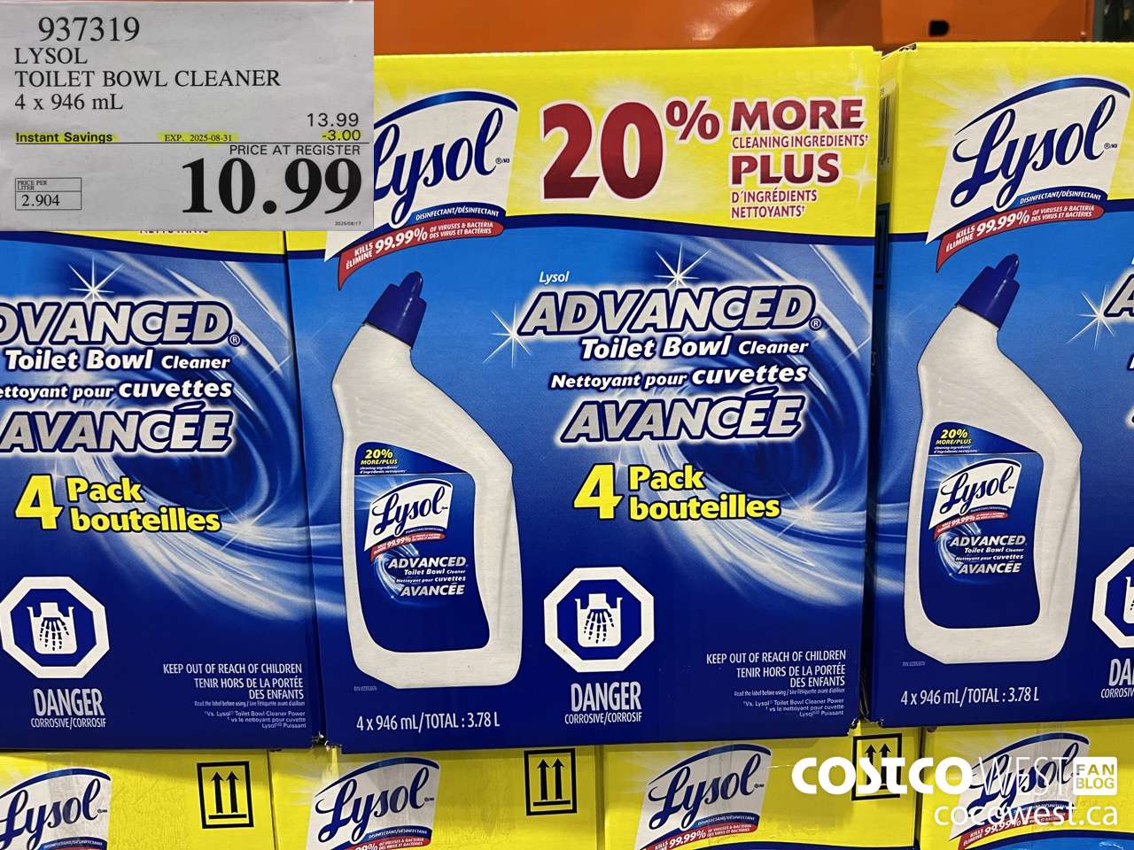 937319 LYSOL TOILET BOWL CLEANER 4 x 946 ML ($3.00 INSTANT SAVINGS EXPIRES ON 2025-08-31) $10.99