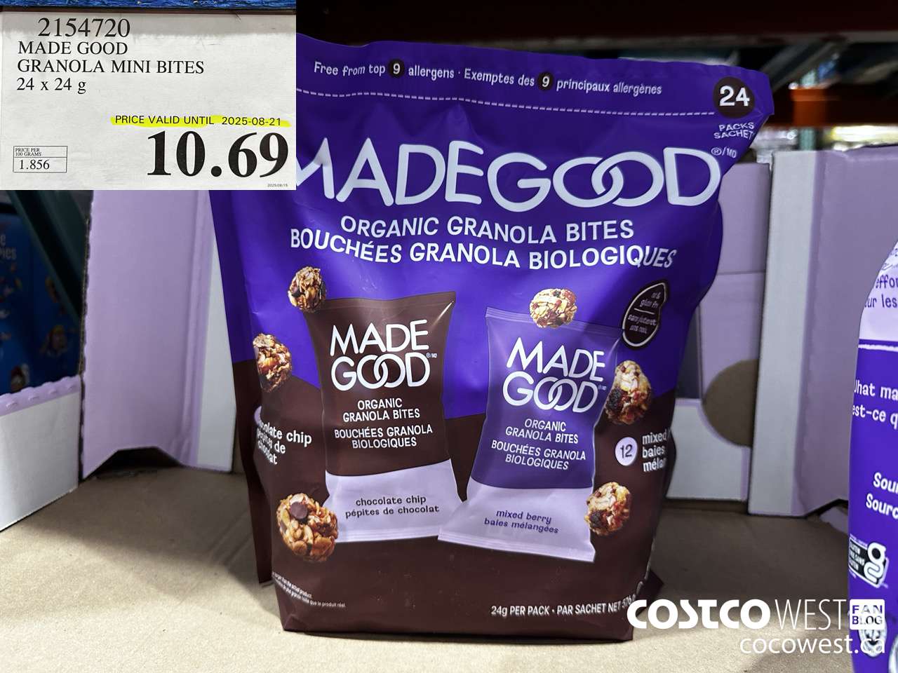 2154720 MADE GOOD GRANOLA MINI BITES 24 X 24G (EXPIRES ON 2025-08-21) $10.69