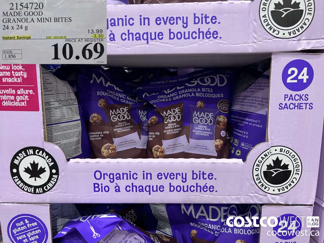 2154720 MADE GOOD GRANOLA MINI BITES 24 X 24G ($3.30 INSTANT SAVINGS EXPIRES ON 2025-08-28) $10.69