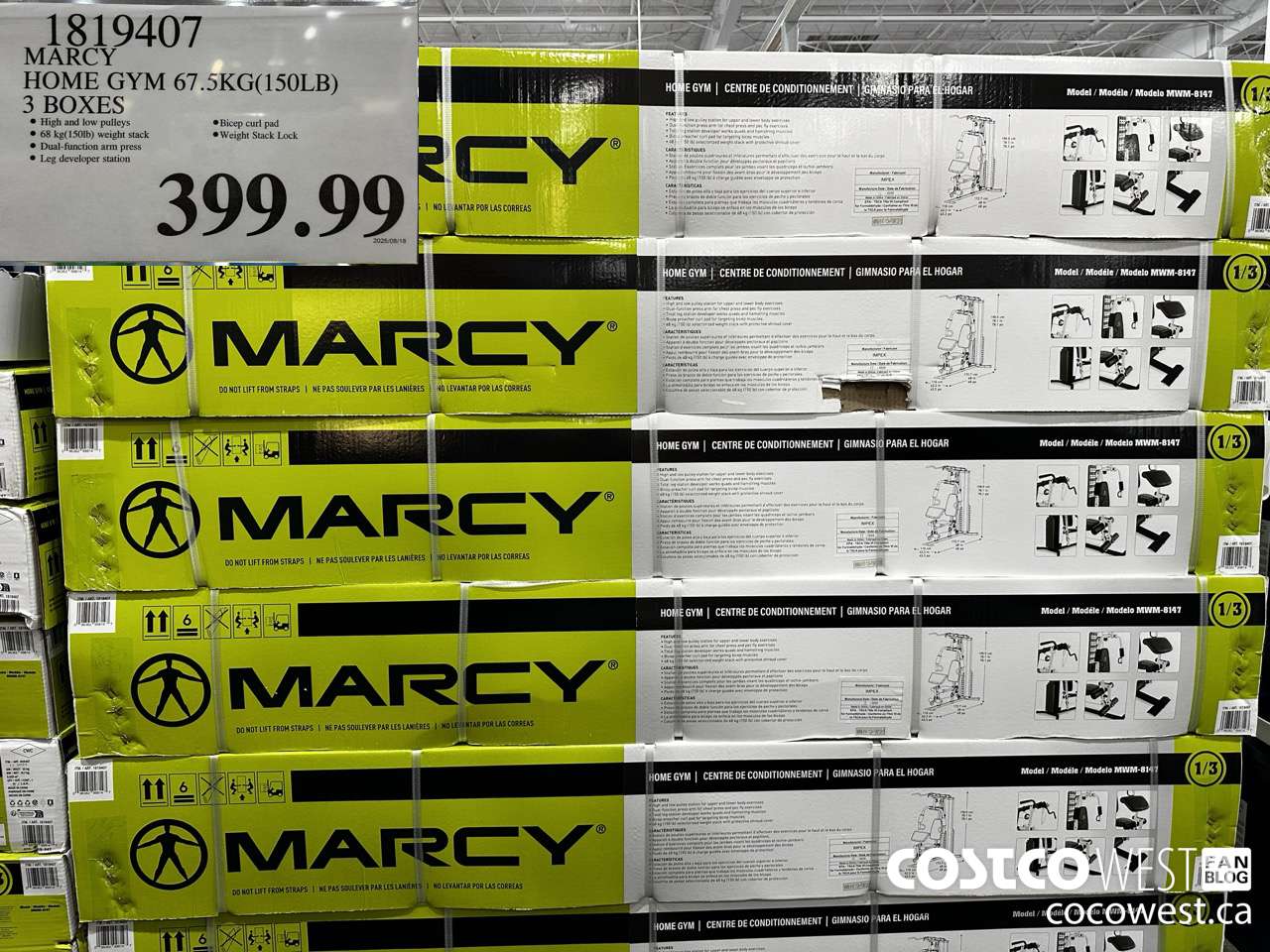 1819407 MARCY HOME GYM 67.5KG (105LB) 3 BOXES $399.99