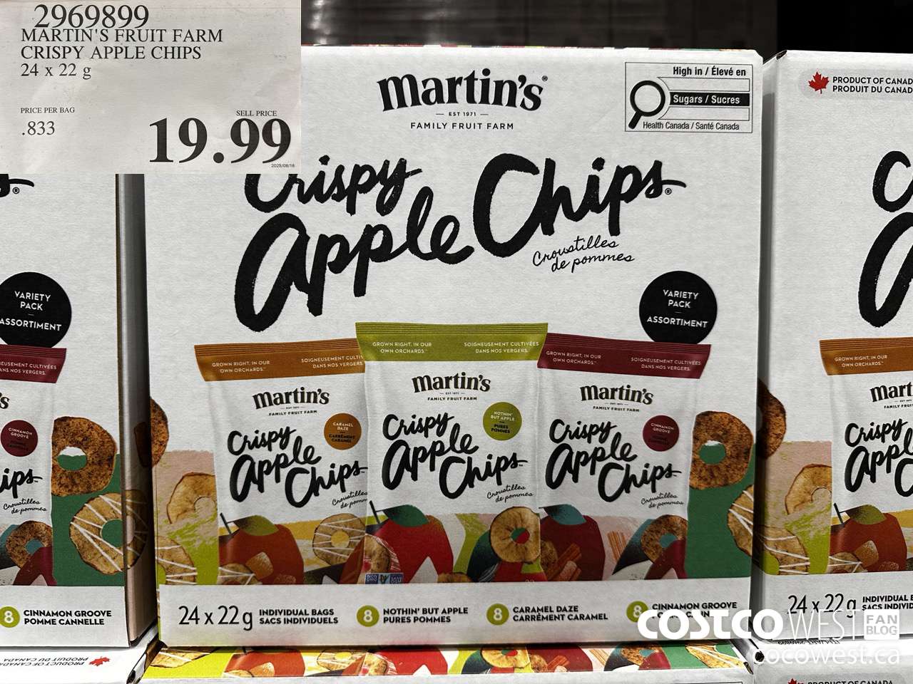 2969899 MARTIN'S FRUIT FARM CRISPY APPLE CHIPS 24 X 22G $19.99