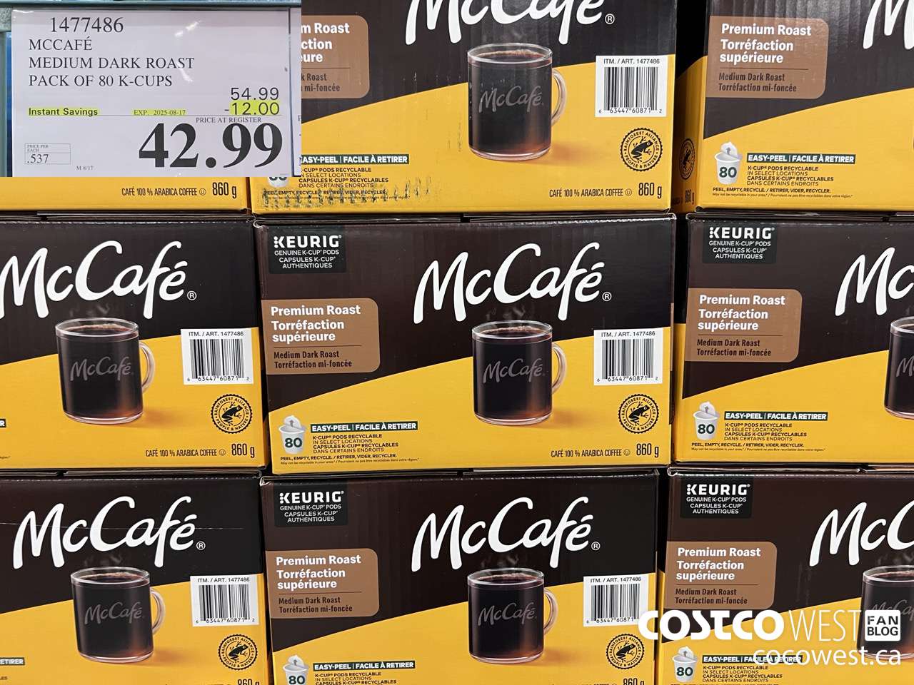 1477486 MCCAFE MEDIUM ROAST K-CUPS 80 COUNT ($12.00 INSTANT SAVINGS EXPIRES ON 2025-08-17) $42.99