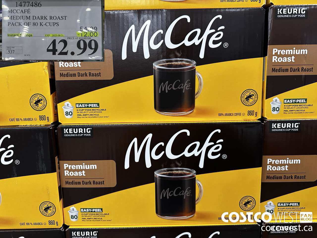 1477486 MCCAFE MEDIUM ROAST K-CUPS 80 COUNT ($12.00 INSTANT SAVINGS EXPIRES ON 2025-08-31) $42.99
