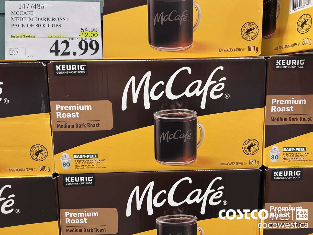 1477486 MCCAFE MEDIUM ROAST K-CUPS 80 COUNT ($12.00 INSTANT SAVINGS EXPIRES ON 2025-08-31) $42.99