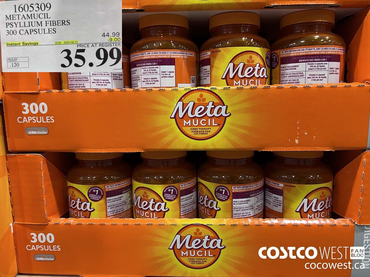1605309 METAMUCIL PSYLLIUM FIBRES 300 CAPSULES ($9.00 INSTANT SAVINGS EXPIRES ON 2025-08-31) $35.99