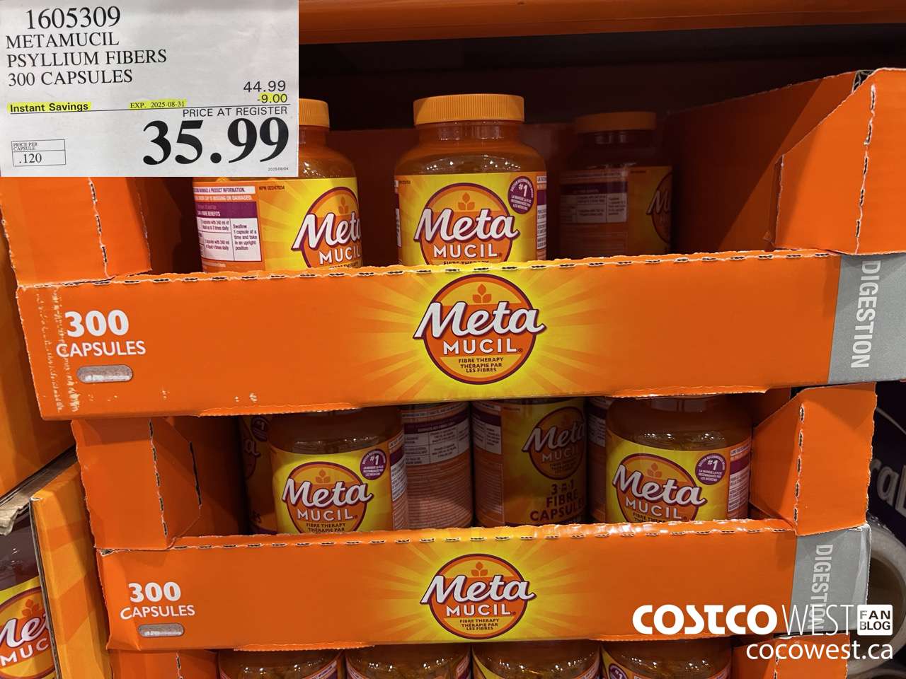 1605309 METAMUCIL PSYLLIUM FIBRES 300 CAPSULES ($9.00 INSTANT SAVINGS EXPIRES ON 2025-08-31) $35.99