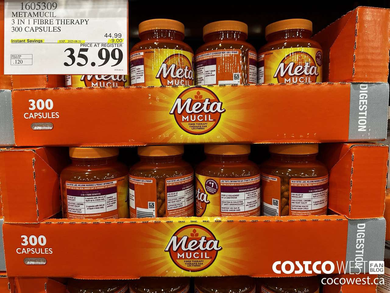 1605309 METAMUCIL PSYLLIUM FIBRES 300 CAPSULES ($9.00 INSTANT SAVINGS EXPIRES ON 2025-08-31) $35.99