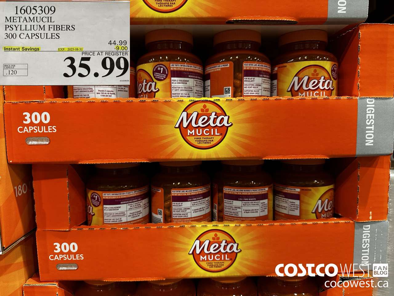 1605309 METAMUCIL PSYLLIUM FIBRES 300 CAPSULES ($9.00 INSTANT SAVINGS EXPIRES ON 2025-08-31) $35.99
