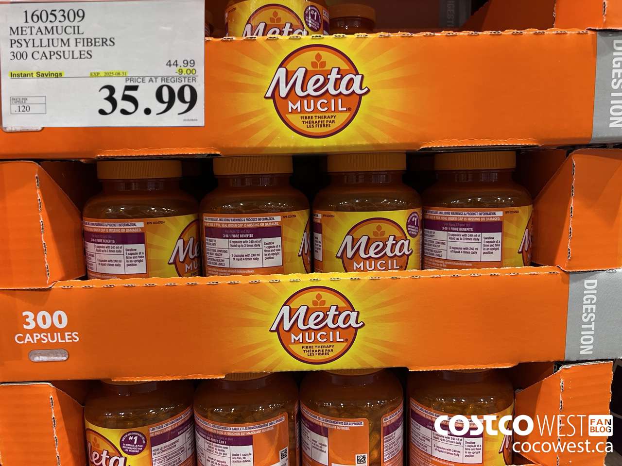 1605309 METAMUCIL PSYLLIUM FIBRES 300 CAPSULES ($9.00 INSTANT SAVINGS EXPIRES ON 2025-08-31) $35.99