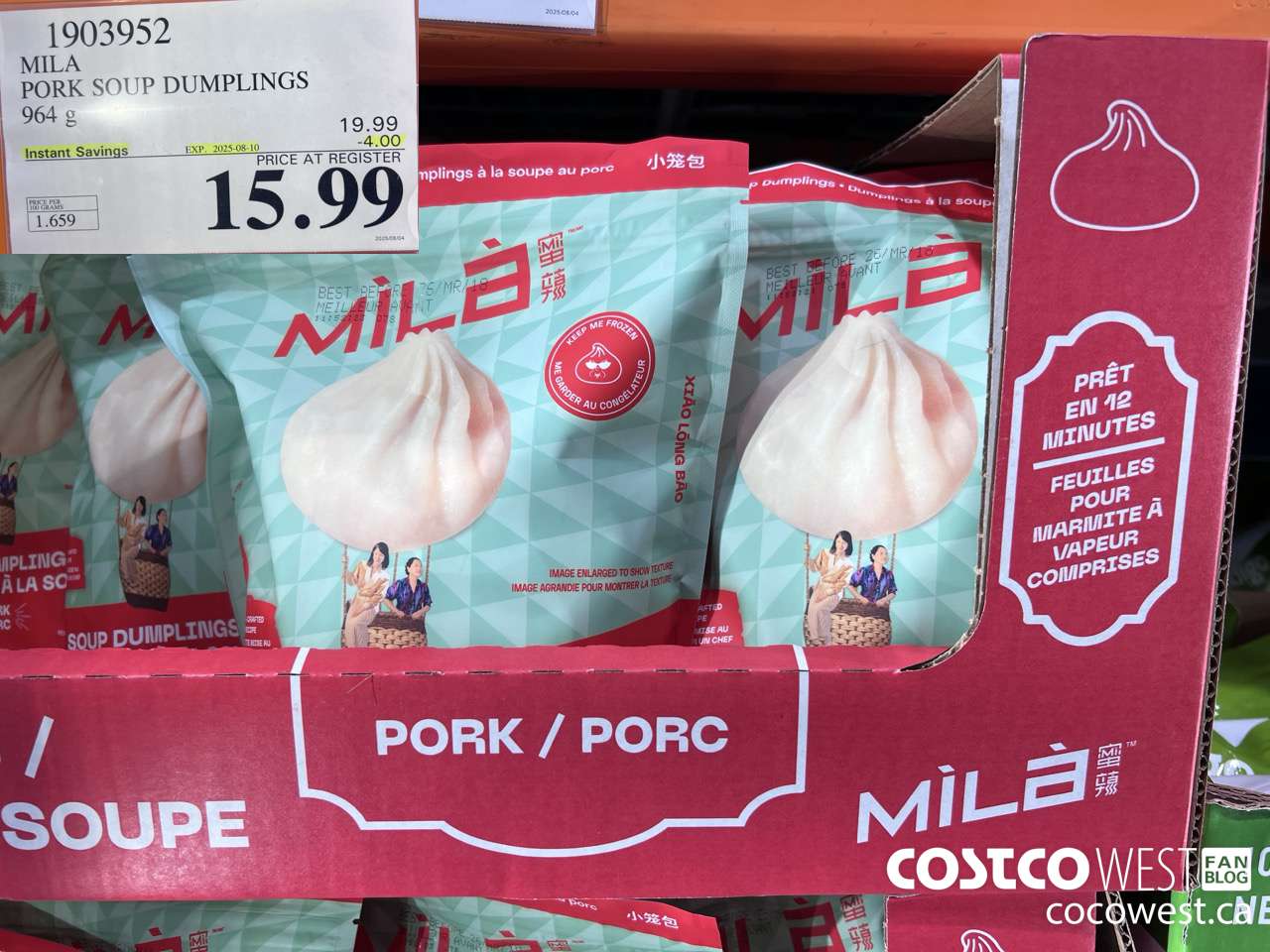 1903952 MILA PORK SOUP DUMPLINGS 964G ($4.00 INSTANT SAVINGS EXPIRES ON 2025-08-10) $15.99