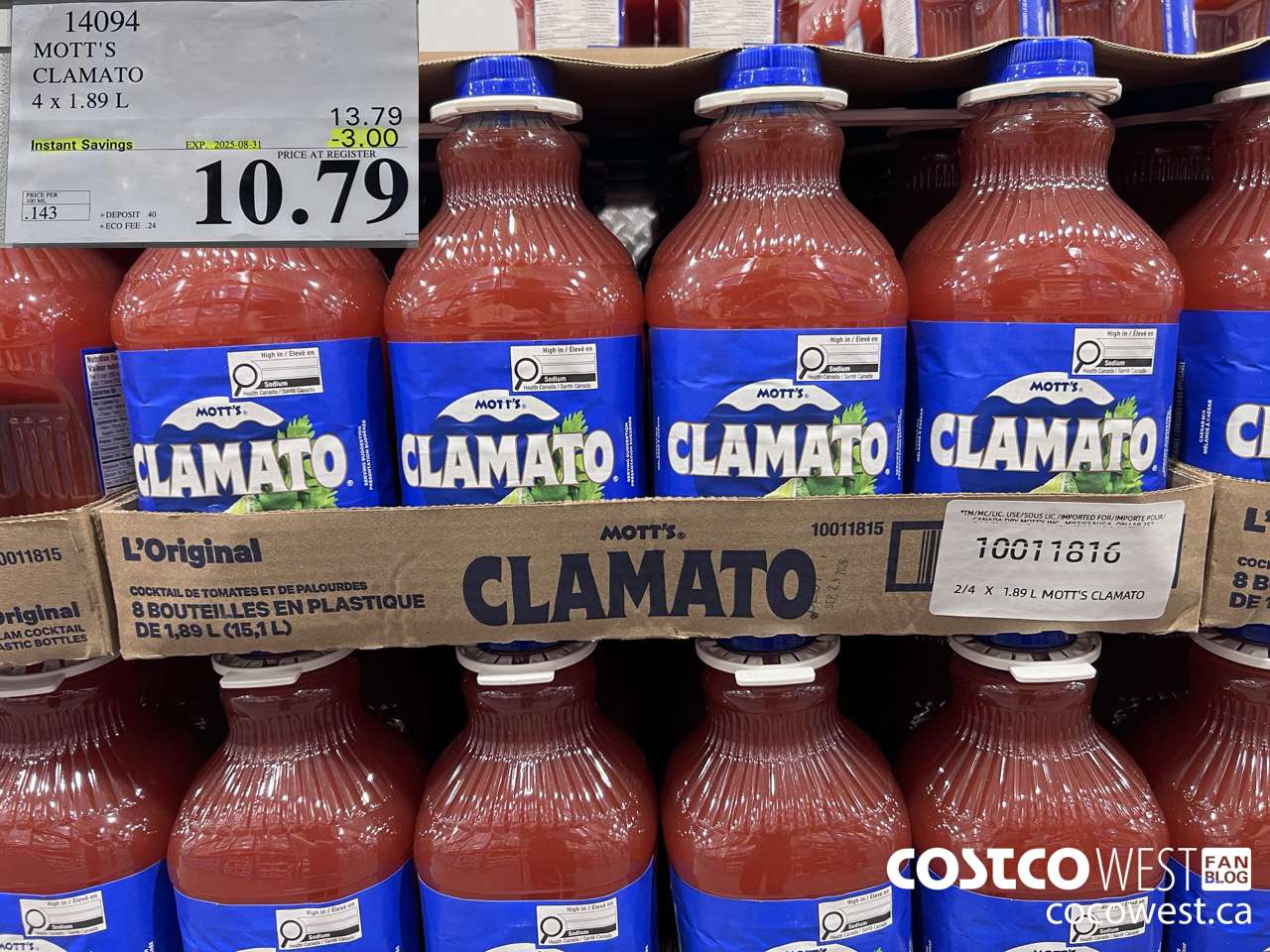 14094 MOTTS CLAMATO JUICE 4 X 1.89 L ($3.00 INSTANT SAVINGS EXPIRES ON 2025-08-31) $10.79