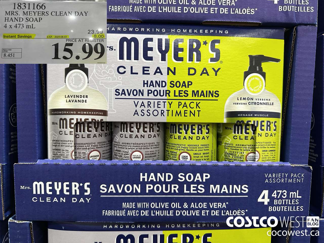 1831166 MRS. MEYERS CLEAN DAY HAND SOAP 4 X 473ML ($8.00 INSTANT SAVINGS EXPIRES ON 2025-08-03) $15.99