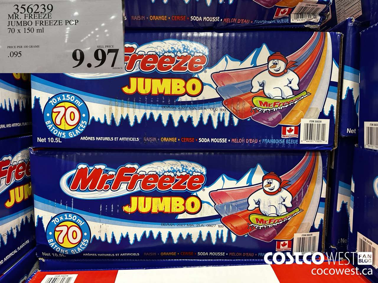 356239 MR. FREEZE JUMBO FREEZE POP 70 X 150ML $9.97