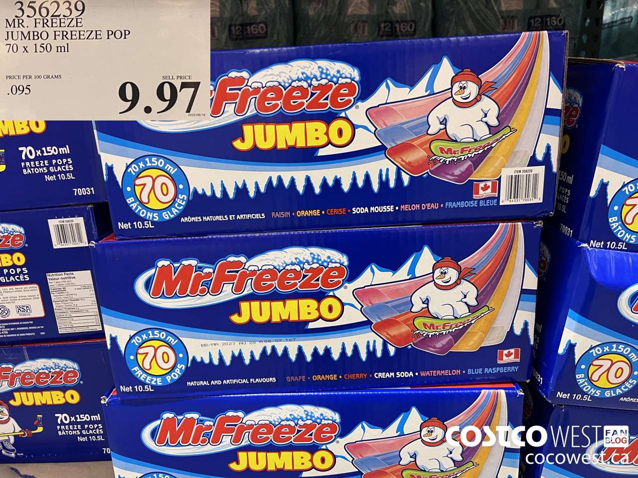 356239 MR. FREEZE JUMBO FREEZE POP 70 X 150ML $9.97