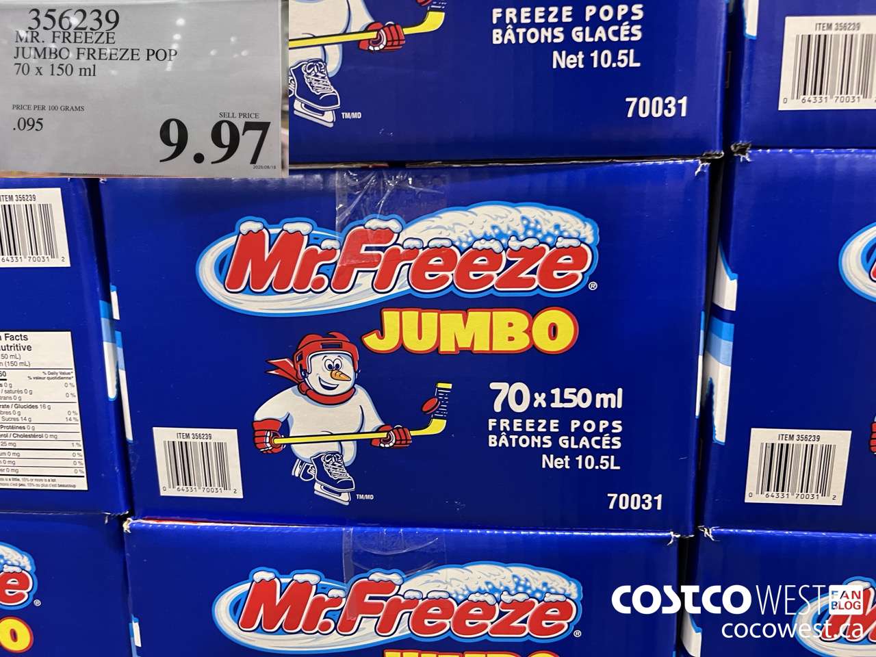 356239 MR. FREEZE JUMBO FREEZE POP 70 X 150ML $9.97