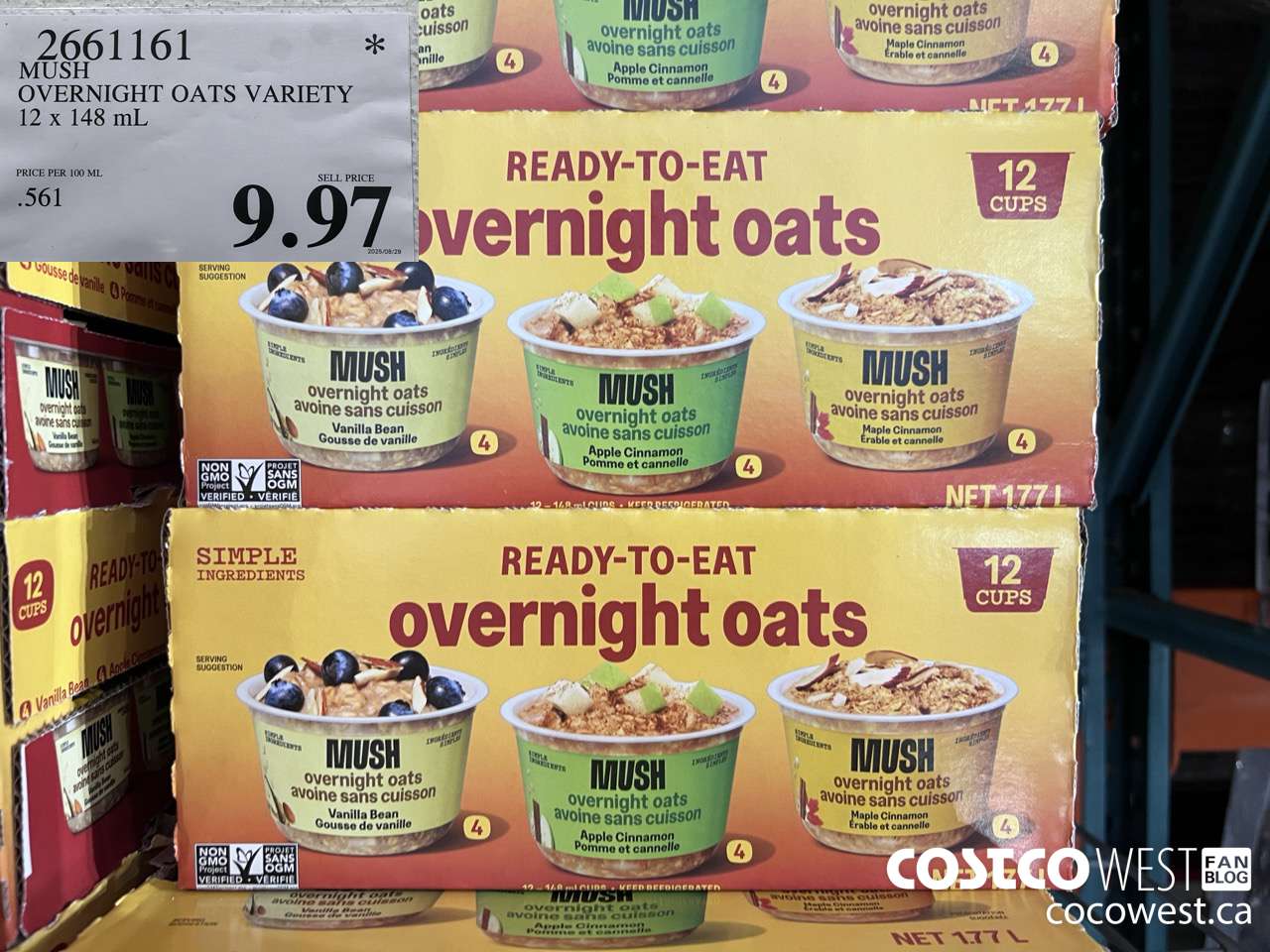 2661161 MUSH OVERNIGHT OATS VARIETY 12 X 141G $9.97