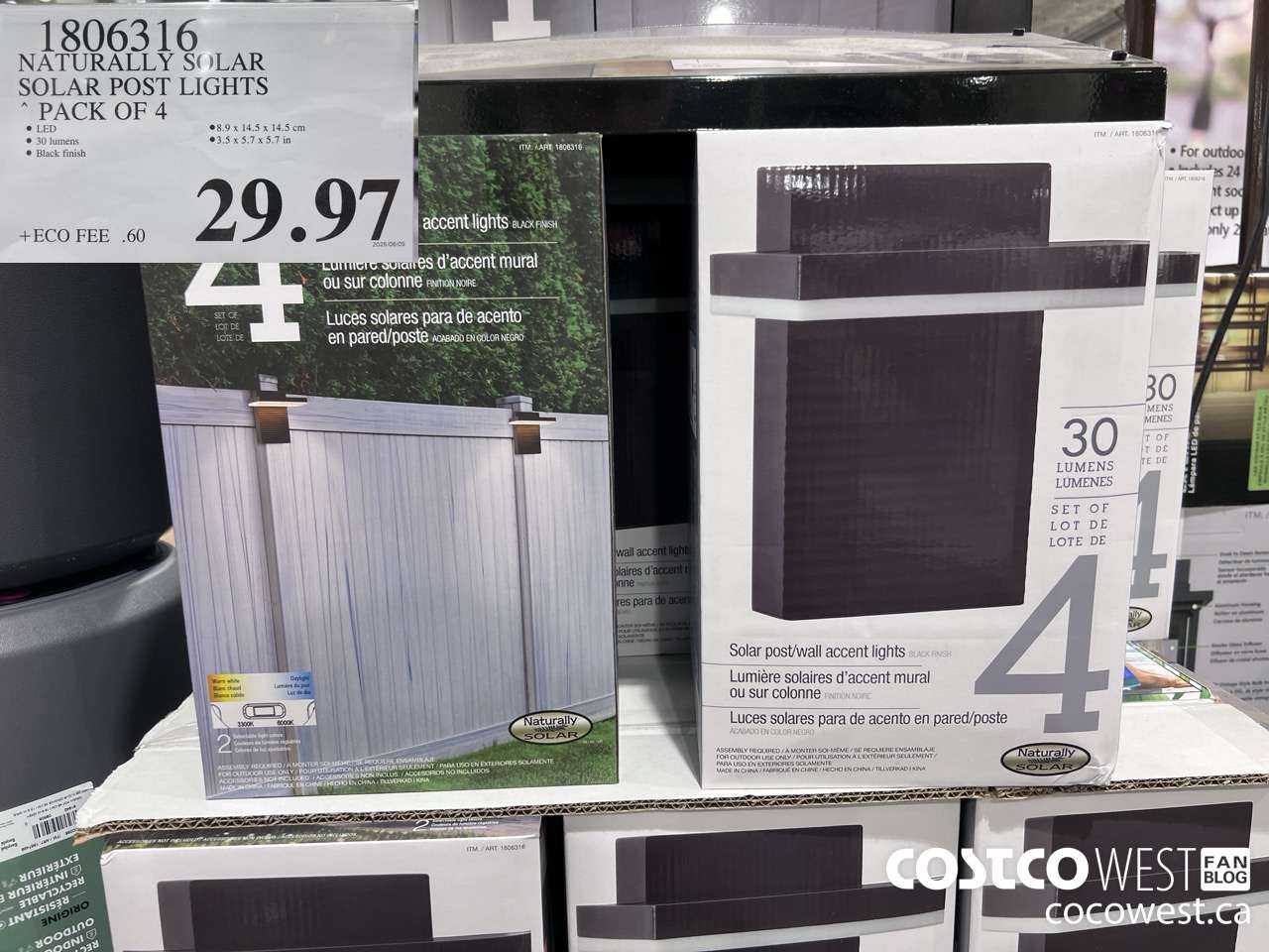 1806316 NATURALLY SOLAR SOLAR POST LIGHTS PACK OF 4 $29.97