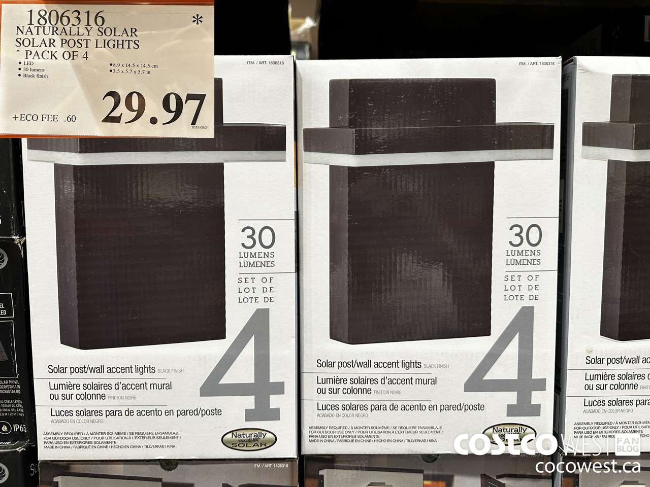 1806316 NATURALLY SOLAR SOLAR POST LIGHTS PACK OF 4 $29.97