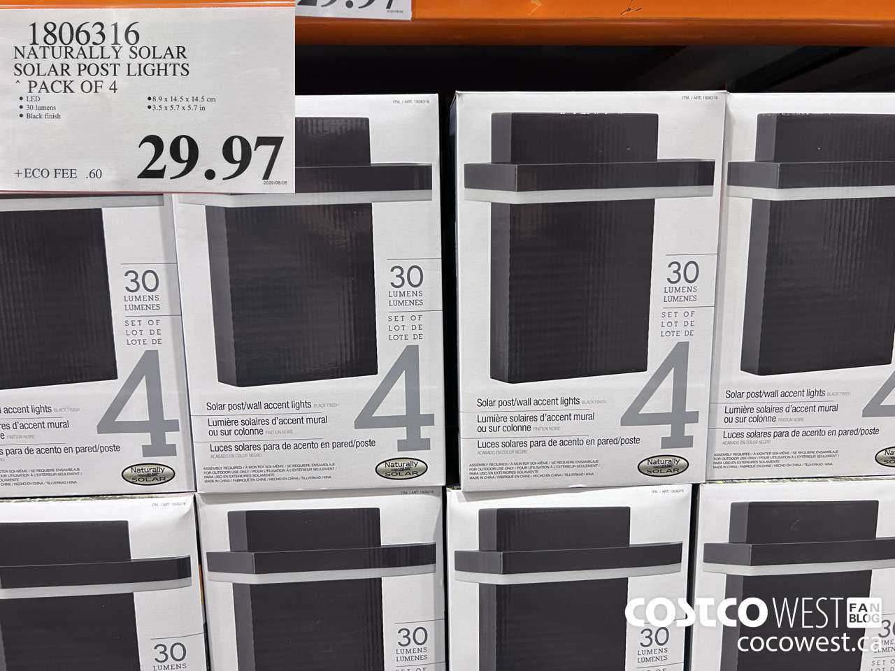 1806316 NATURALLY SOLAR SOLAR POST LIGHTS PACK OF 4 $29.97