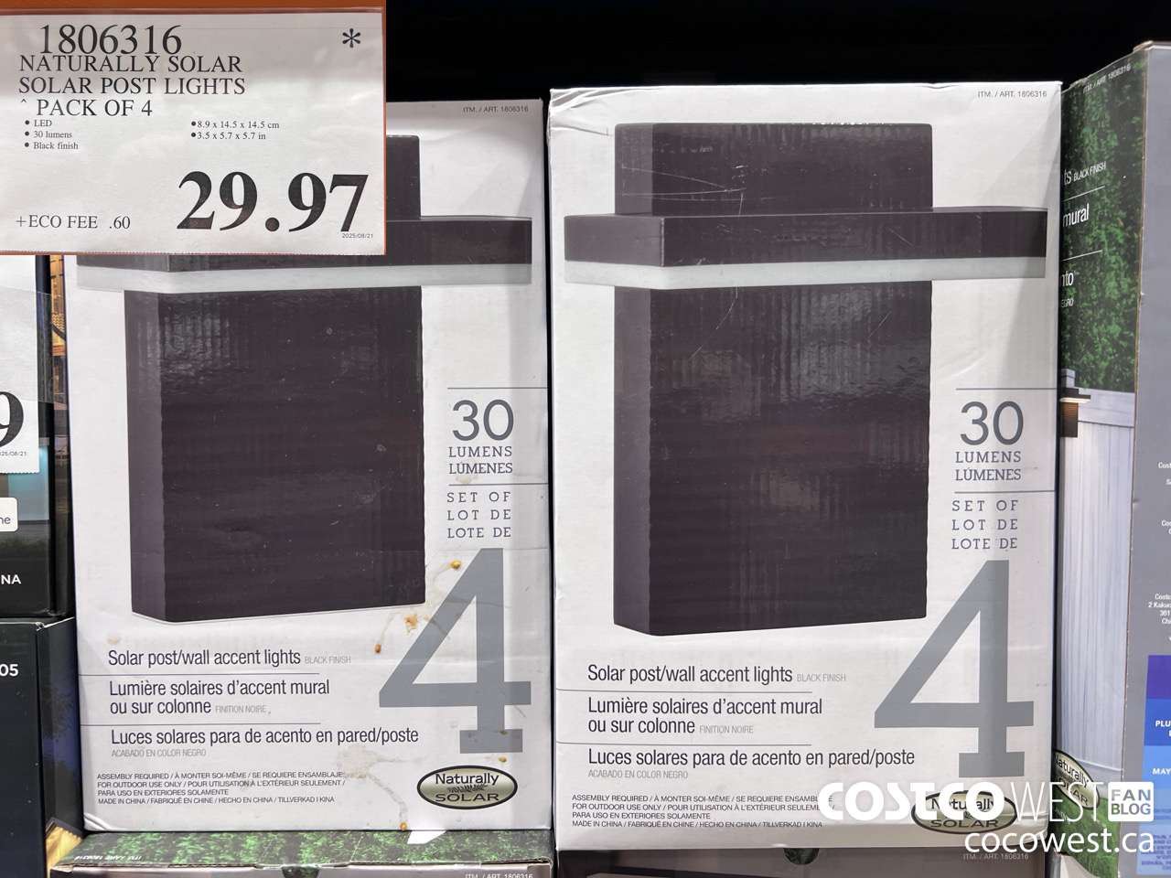 1086316 NATURALLY SOLAR SOLAR POST LIGHTS PACK OF 4 $29.97