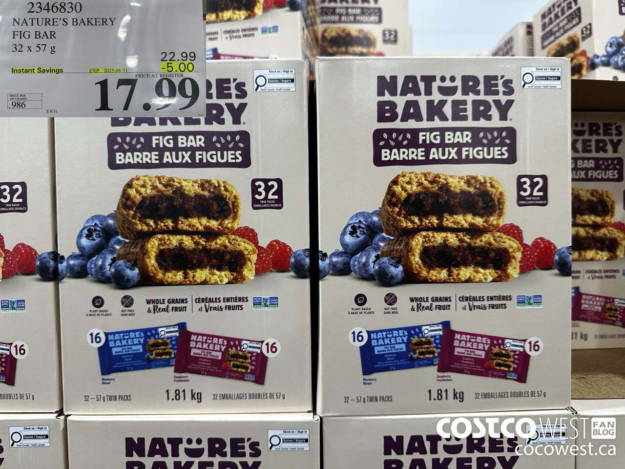 2346830 NATURE'S BAKERY FIG BAR 32 X 57 G ($5.00 INSTANT SAVINGS EXPIRES ON 2025-08-31) $17.99