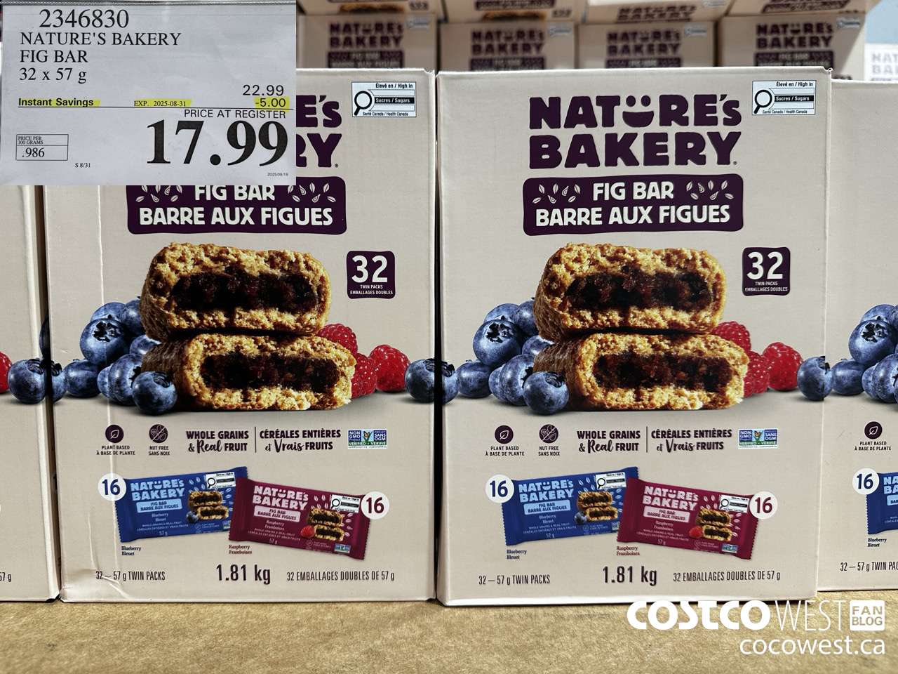 2346830 NATURE'S BAKERY FIG BAR 32 X 57 G ($5.00 INSTANT SAVINGS EXPIRES ON 2025-08-31) $17.99