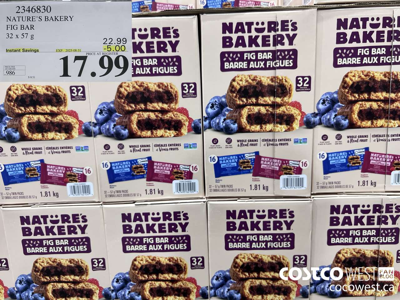 2346830 NATURE'S BAKERY FIG BAR 32 X 57 G ($5.00 INSTANT SAVINGS EXPIRES ON 2025-08-31) $17.99