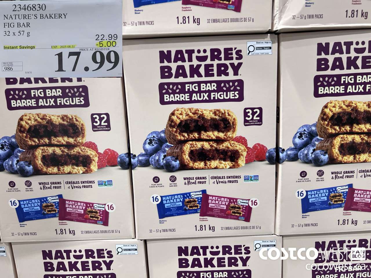 2346830 NATURE'S BAKERY FIG BAR 32 X 57 G ($5.00 INSTANT SAVINGS EXPIRES ON 2025-08-31) $17.99