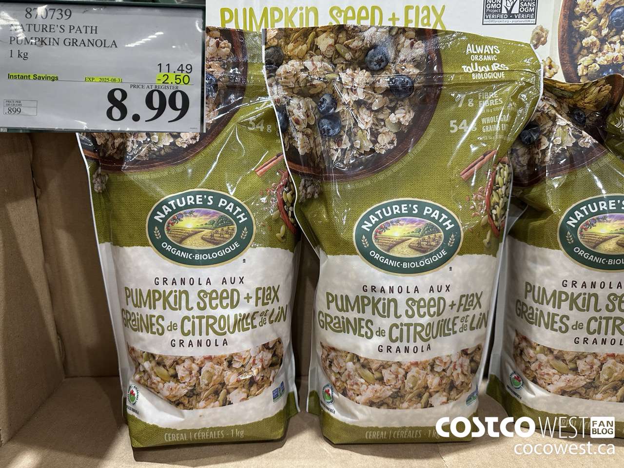 870739 NATURE'S PATH PUMPKIN GRANOLA 1 kg ($2.50 INSTANT SAVINGS EXPIRES ON 2025-08-31) $8.99