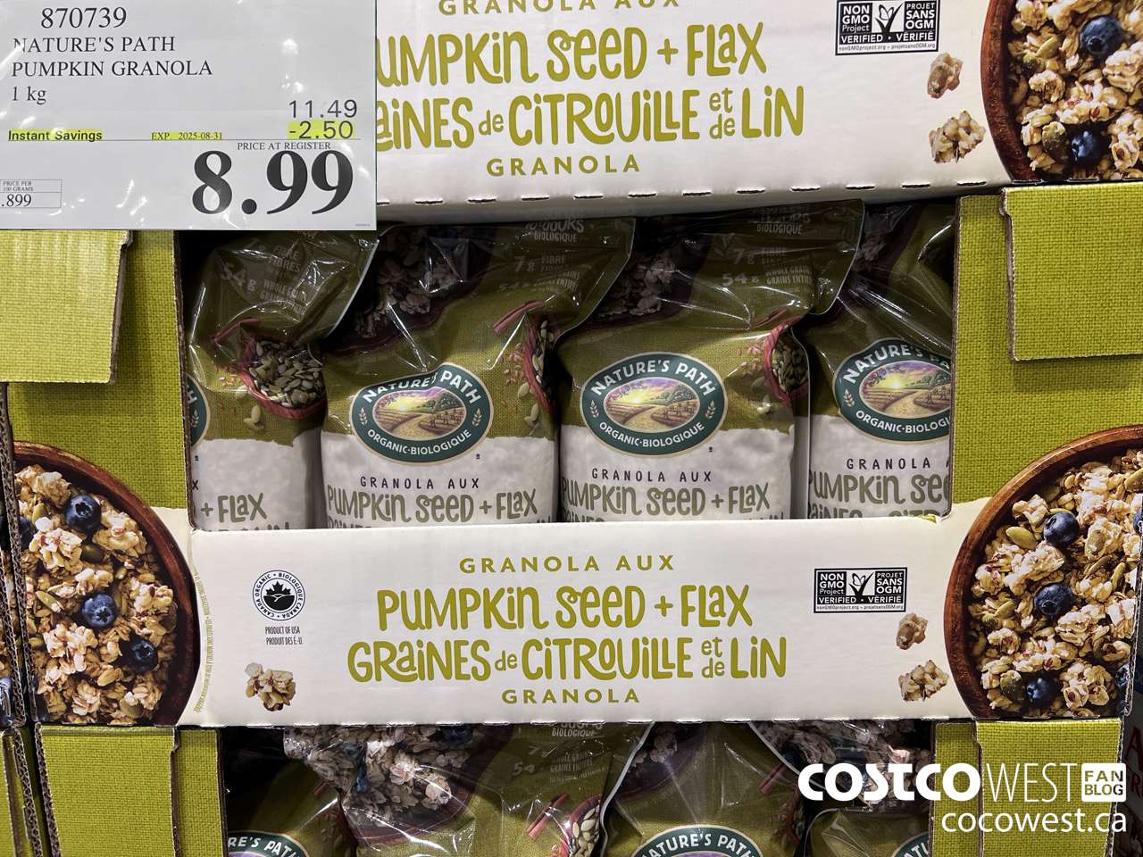 870739 NATURE'S PATH PUMPKIN GRANOLA 1 kg ($2.50 INSTANT SAVINGS EXPIRES ON 2025-08-31) $8.99