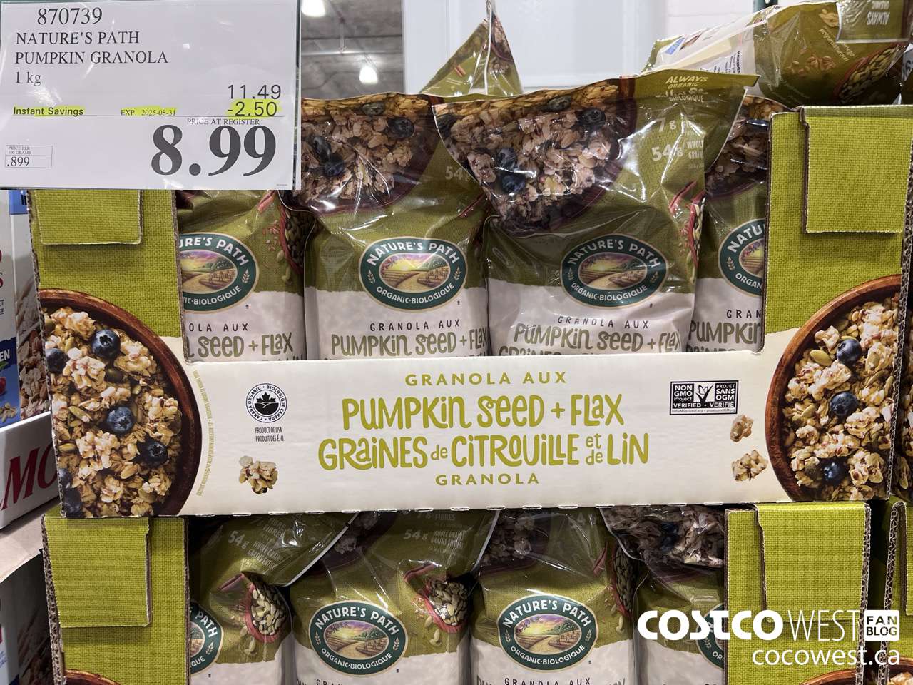 870739 NATURE'S PATH PUMPKIN GRANOLA 1 kg ($2.50 INSTANT SAVINGS EXPIRES ON 2025-08-31) $8.99