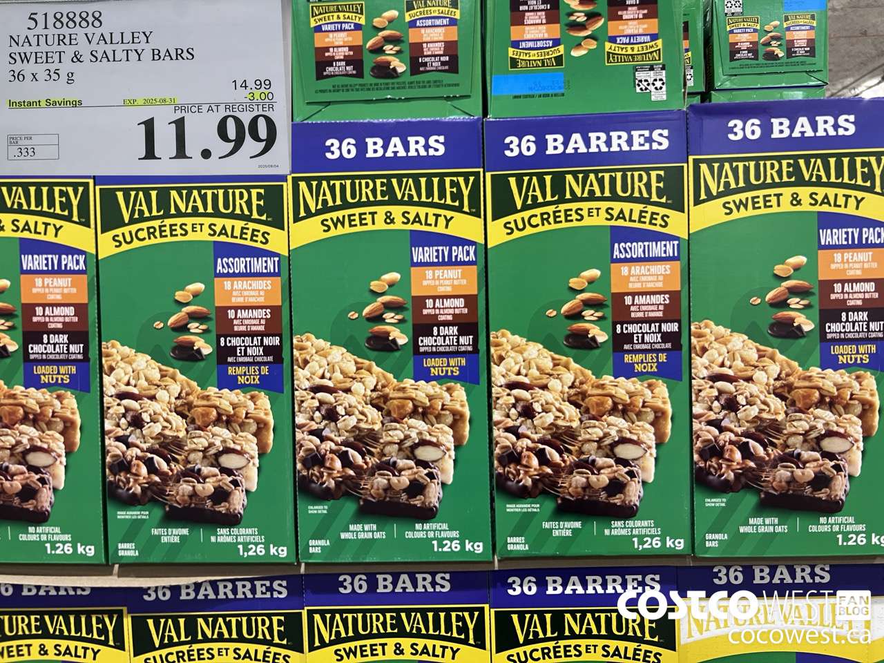 518888 NATURE VALLEY SWEET & SALTY BARS 36 X 35 G ($3.00 INSTANT SAVINGS EXPIRES ON 2025-08-31) $11.99