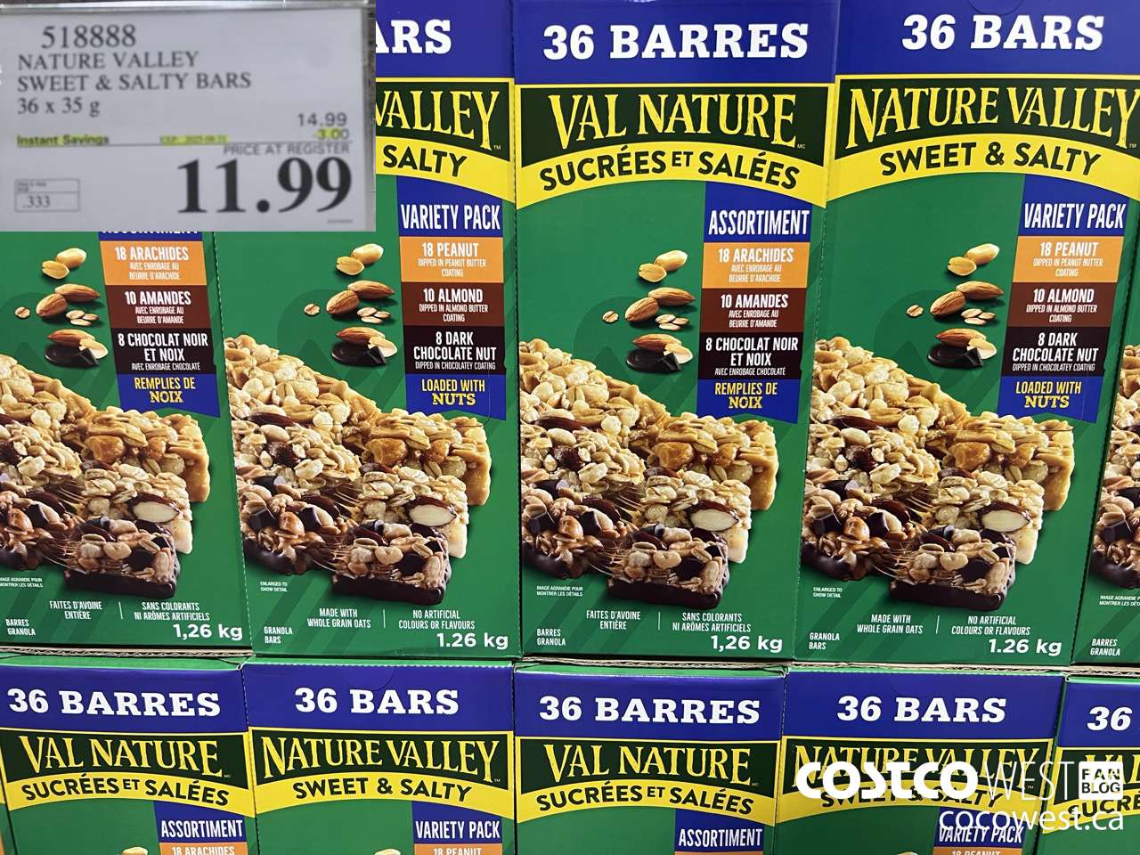 518888 NATURE VALLEY SWEET & SALTY BARS 36 X 35 G ($3.00 INSTANT SAVINGS EXPIRES ON 2025-08-31) $11.99