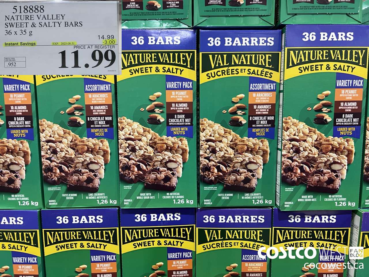 518888 NATURE VALLEY SWEET & SALTY BARS 36 X 35 G ($3.00 INSTANT SAVINGS EXPIRES ON 2025-08-31) $11.99