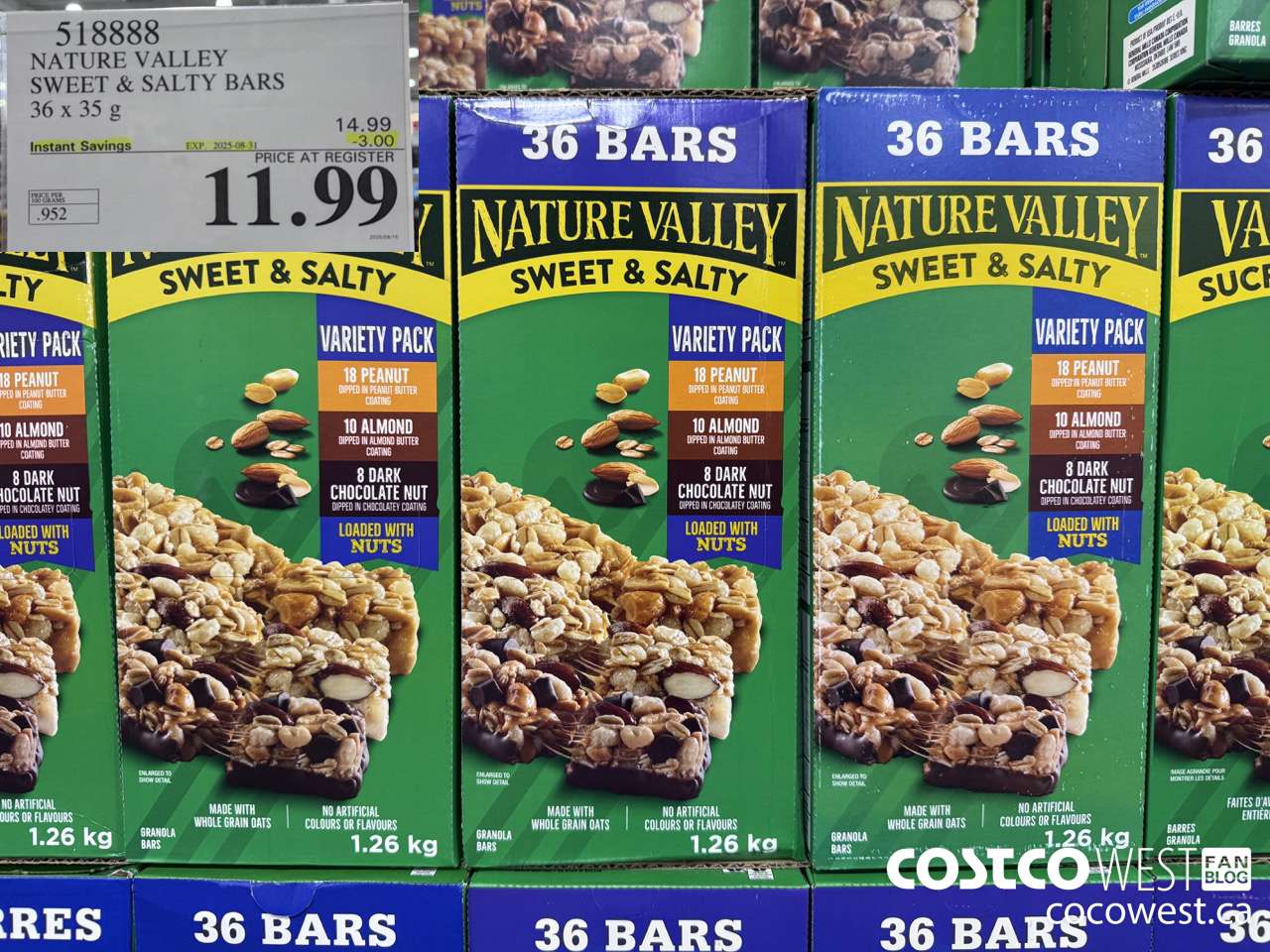 518888 NATURE VALLEY SWEET & SALTY BARS 36 X 35 G ($3.00 INSTANT SAVINGS EXPIRES ON 2025-08-31) $11.99