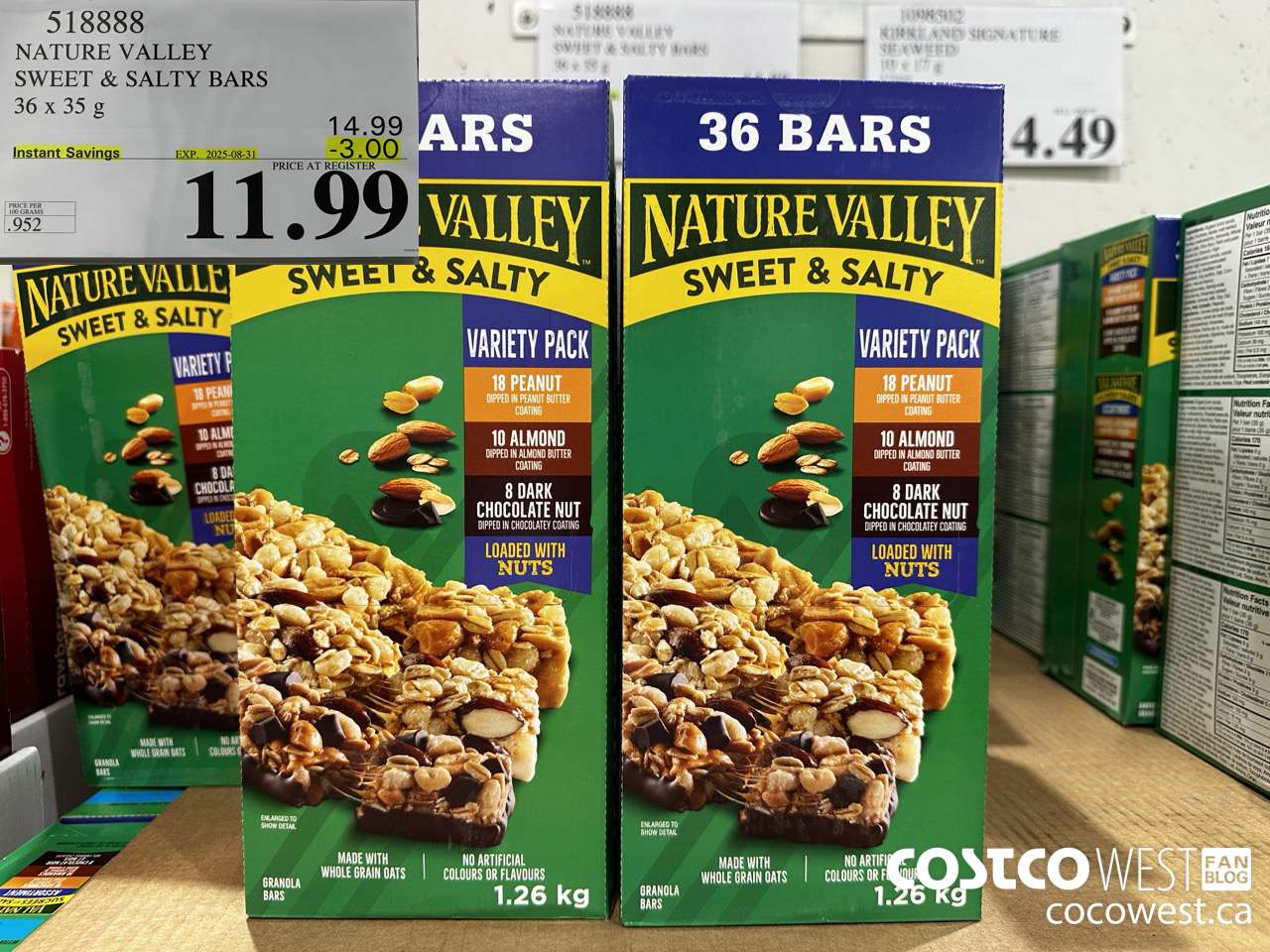 518888 NATURE VALLEY SWEET & SALTY BARS 36 X 35 G ($3.00 INSTANT SAVINGS EXPIRES ON 2025-08-31) $11.99