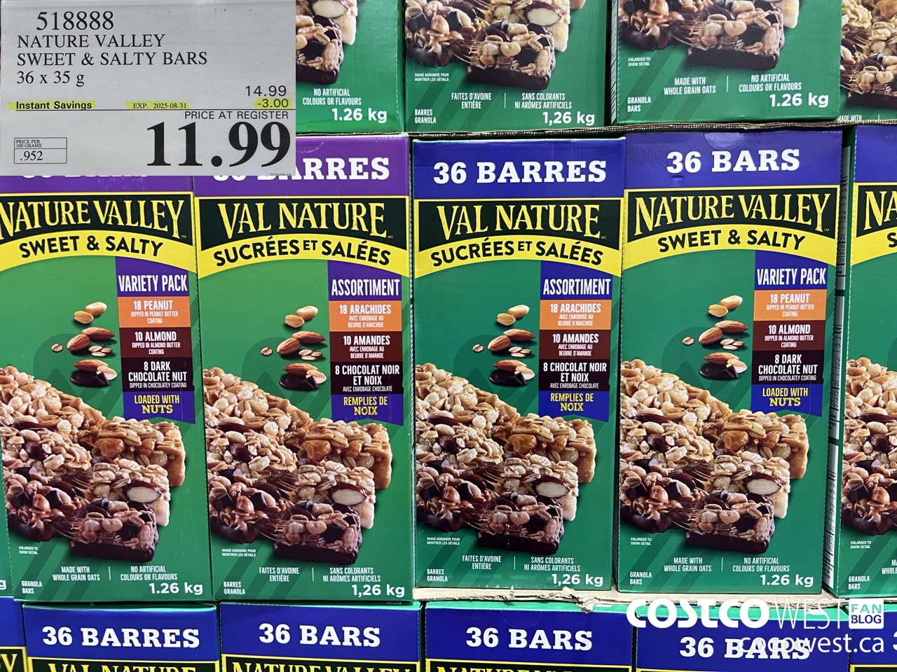 518888 NATURE VALLEY SWEET & SALTY BARS 36 X 35 G ($3.00 INSTANT SAVINGS EXPIRES ON 2025-08-31) $11.99