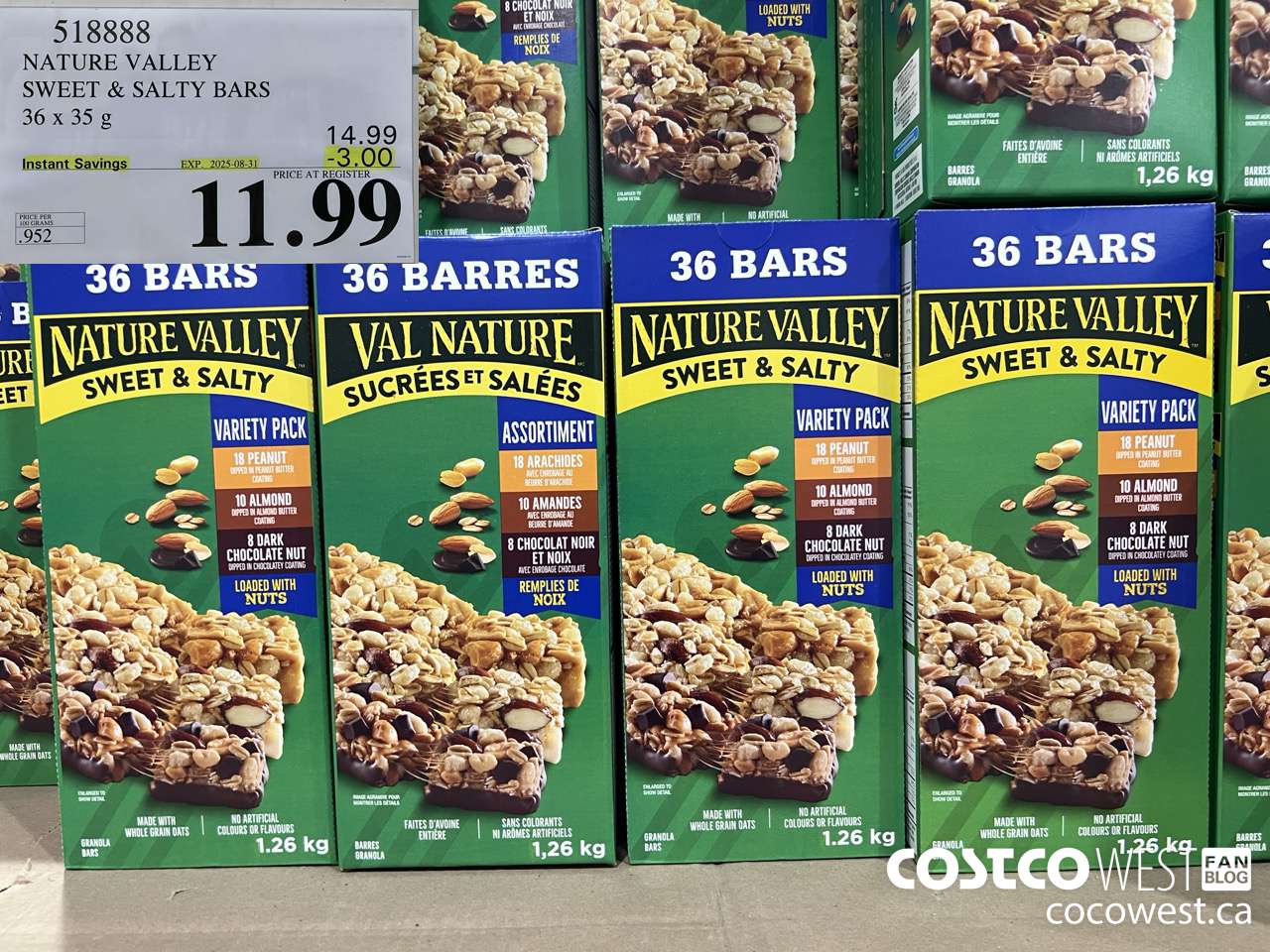 518888 NATURE VALLEY SWEET & SALTY BARS 36 X 35 G ($3.00 INSTANT SAVINGS EXPIRES ON 2025-08-31) $11.99