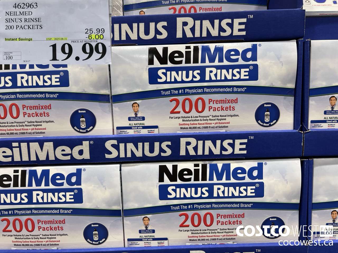 462963 NEILMED SINUS RINSE 200 PREMIXED PACKETS ($6.00 INSTANT SAVINGS EXPIRES ON 2025-08-31) $19.99