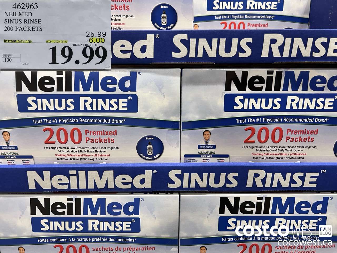 462963 NEILMED SINUS RINSE 200 PREMIXED PACKETS ($6.00 INSTANT SAVINGS EXPIRES ON 2025-08-31) $19.99
