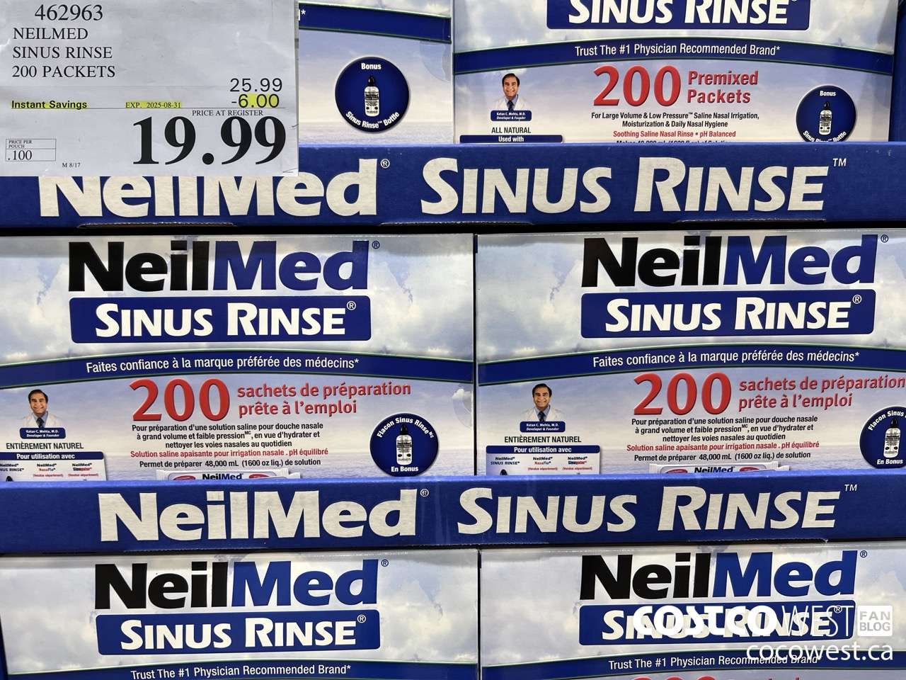 462963 NEILMED SINUS RINSE 200 PREMIXED PACKETS ($6.00 INSTANT SAVINGS EXPIRES ON 2025-08-31) $19.99